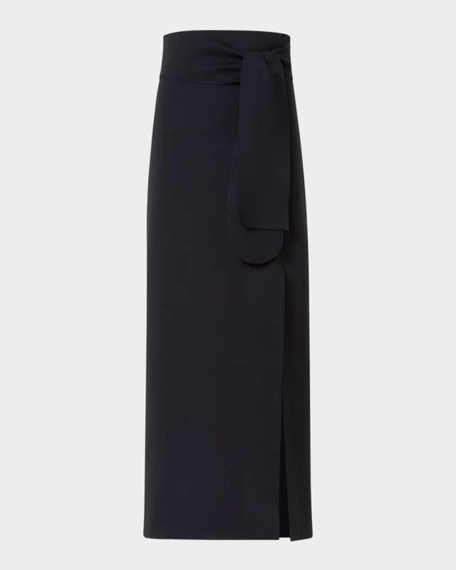 Belted Viscose Jersey Slit Midi Pencil Skirt